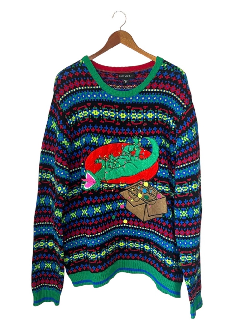 Blizzard Bay Men's Holiday Laughing Dinosaur Ugly Christmas Sweater XXL